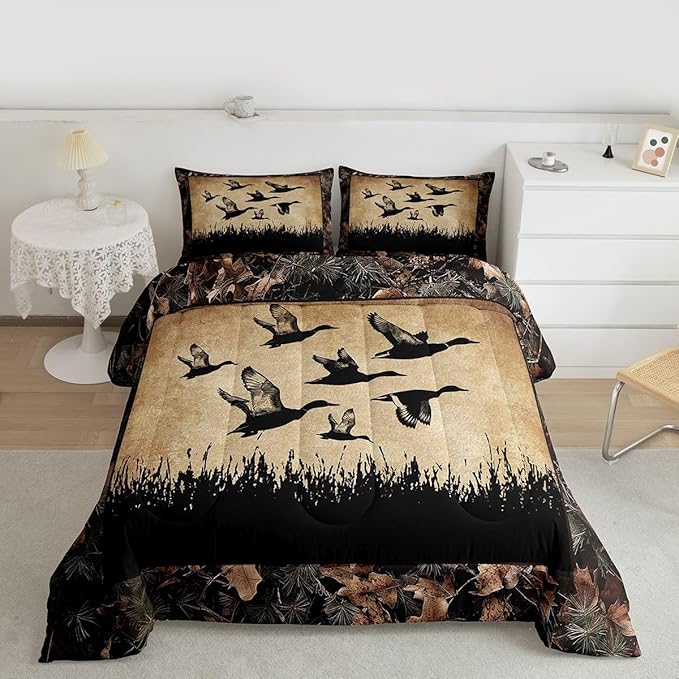 Erosebridal Duck Camo Toddler Comforter Set Rustic Hunting Bedding Set Country Farmhouse Comforter for Kids Boys Teen Men,Camouflage Wild Animal Quilt Duvet