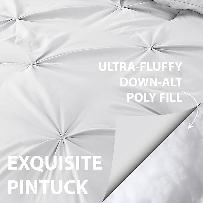 Cathay Home Twin Bedding - Pintuck 2-Piece Comforter and Sham Set - Ultra Soft & All Season Warmth - White