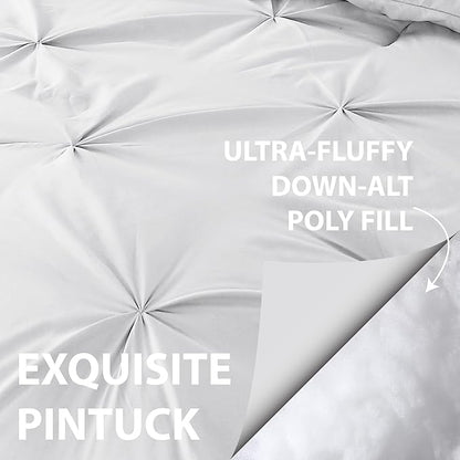 Cathay Home Twin Bedding - Pintuck 2-Piece Comforter and Sham Set - Ultra Soft & All Season Warmth - White