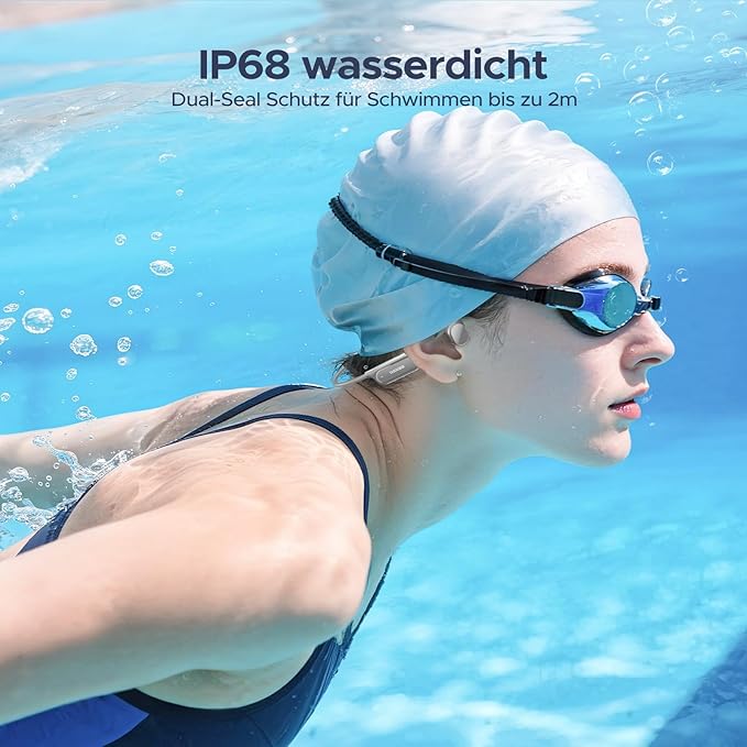 DOOGEE Bone Conduction IP68 Waterproof Swimming Headphones, 10H Battery Life Sports Running Wireless Bluetooth 5.4 Open Earphones with 32GB MP3 Dual Modes for Cycling, Underwater Swimming,Fitness