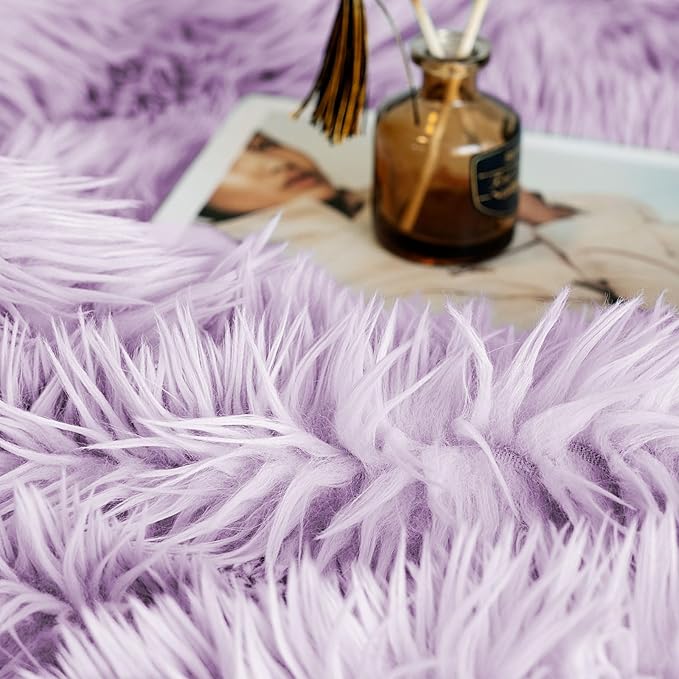 JONIYEAR Extra Large Decorative Fluffy Faux Fur Blanket Full Size 71" x 80", Soft Luxury Lightweight Furry Blankets, Accent Cozy Shaggy Plush Fuzzy Blankets for Bed, Thick Warm Winter Blanket, Purple