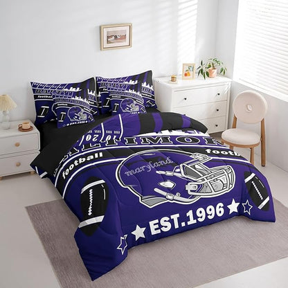 Feelyou Football 7 Pieces Comforter Sets Queen Size Kids Rugby Sports Bedding Set for Boys Kids Teen Sports Theme Football City Bed in a Bag with Comforter, Sheets, Pillowcases & Cushion Cover