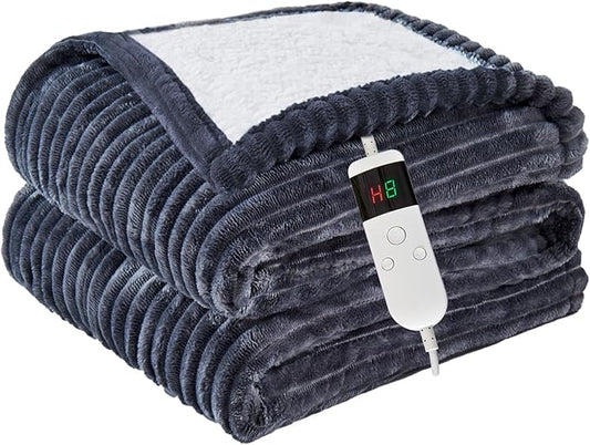 Heated Blanket Electric Full, Soft Flannel Heating Blanket with 8 Hours Auto Off 10 Fast Heating Levels Machine Washable Sherpa Heated Blanket with Overheating Protection