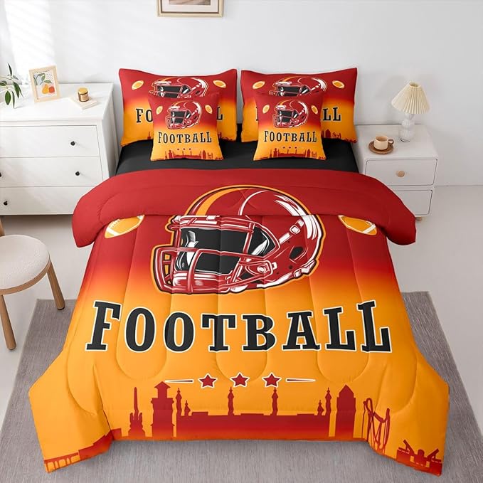 Erosebridal Football City 7 Pcs Bedding Set Sports Rugby Games Comforter Set with Sheets American Soccer Bed in A Bag Ball Competitive Sports Bed Set King for Kids Teen Adults