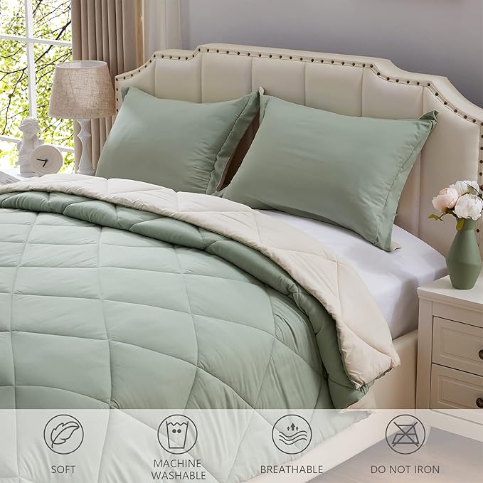 NexHome Twin Comforter Set - Sage Green Comforter Twin Size Bedding Set - Soft Down Alternative Comforter Bed Set 2 Pieces for Kids Boys Girls- 1 Comforter (68"x88") + 1 Pillow Sham (20"x26")