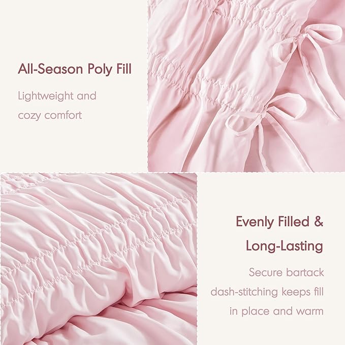 Intelligent Design Twin Comforter Set Ruched Shabby Chic Comforters for Twin Size Bed, All Season Lightweight Comforter Twin, French Country Bedding Set, Sham, Ella, Twin/Twin XL Pink, 2 Piece