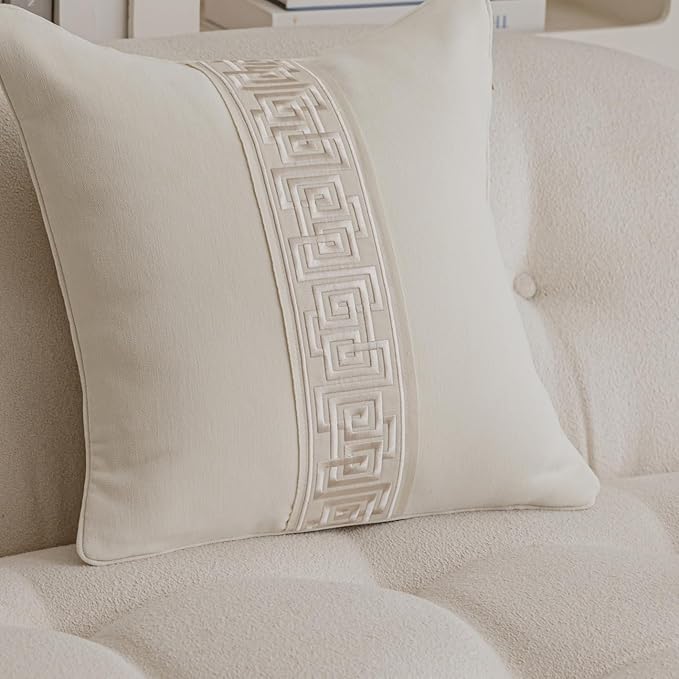 Throw Pillow Covers with Insert Included, with Embroidered Detail, 18 x 18 inches, Decorative Throw Pillow for Sofa Couch Bed (Warm Cream, 18" x 18" (Pack of 1))