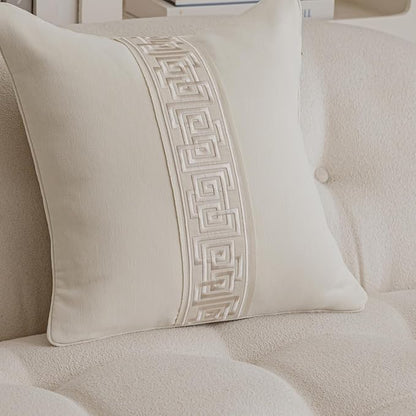 Throw Pillow Covers with Insert Included, with Embroidered Detail, 18 x 18 inches, Decorative Throw Pillow for Sofa Couch Bed (Warm Cream, 18" x 18" (Pack of 1))