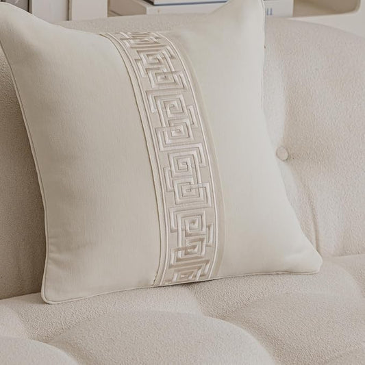 Throw Pillow Covers with Insert Included, with Embroidered Detail, 18 x 18 inches, Decorative Throw Pillow for Sofa Couch Bed (Warm Cream, 18" x 18" (Pack of 1))