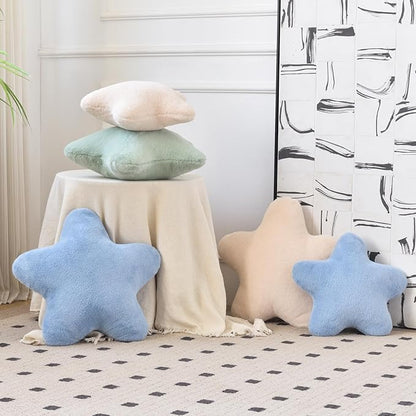 Xiashrk Star Pillow, Decorative Throw Pillows for Bed Couch, 15" Star Shaped Pillow Plush Floor Cushions Room Decor Pillow with Faux Rabbit Fur for Sofa Bedroom Living Room (Beige, 15" x 15")