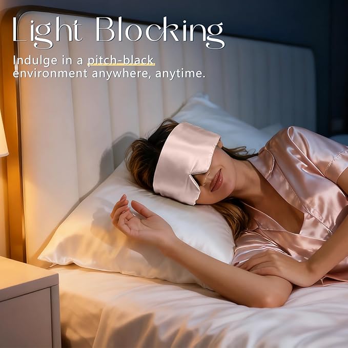 ZIMASILK 100% 22 Momme Mulberry Silk Sleep Mask - Full Silk Filled, Ultra-Soft & Breathable, Face-Hugging Blackout Eye Cover for Sleeping (Pink)