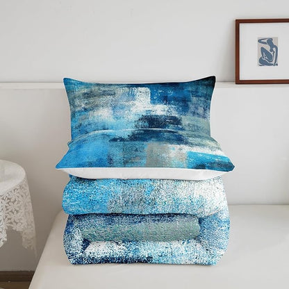 Erosebridal Turquoise and Grey Comforter Set Full,Retro Teal Ombre Bedding Set for Adult,Watercolor Artwork Bedding Comforter Sets Bedroom Decor,Contemporary Duvet Insert with 2 Pillowcases