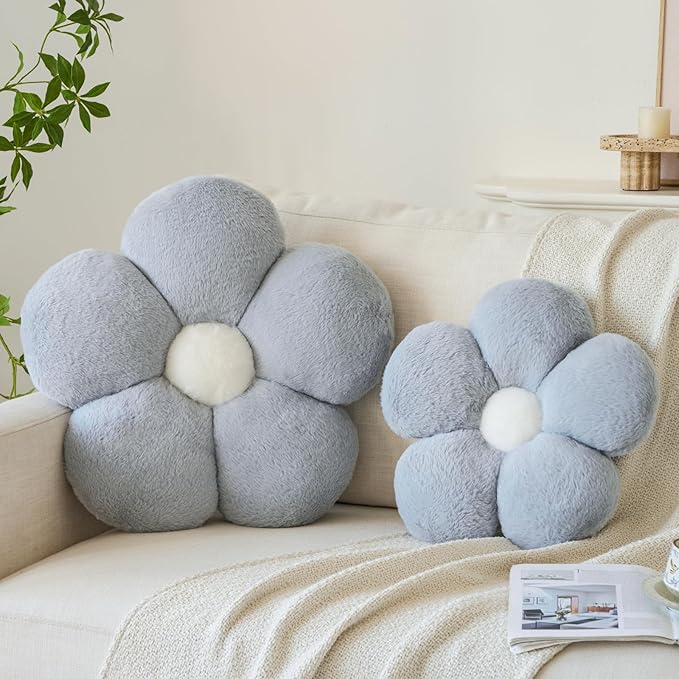 Zlgkjk Flower Pillows, Decorative Throw Pillow with Soft Plush for Couch Bed, Cute Daisy Pillow Cushion Home Decor Floral Throw Pillow (Grey, 19.6 Inches)
