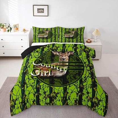 Erosebridal Deer Hunting Camo Queen Bedding Set,Green Camouflage Comforter Set for Boys Girls Kids,Rustic Lodge Cabin Comforter,Country Hunter Bedroom Decor with 2 Pillowcases,Breathable