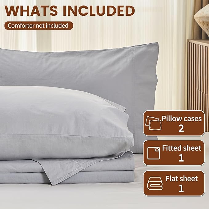 100% Linen Sheets California King Size,Breathable & Durable 4-Piece Bed Flax Sheet Set,Soft All-Season Bedding for Hot Sleepers 16" Deep Pocket Oeko-TEX Certified,（Cal King, Grey）