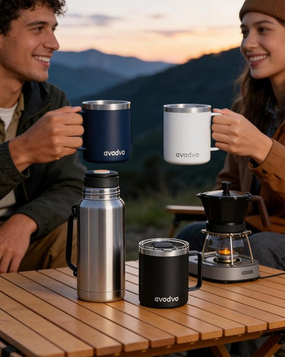 8 Pack 12oz Insulated Coffee Mug with Lid – Double Wall Stainless Steel Travel Cups with Handle, Keep Hot & Cold Drinks, Ideal Gift for Coffee Lovers, Home, Office & Camping, Black