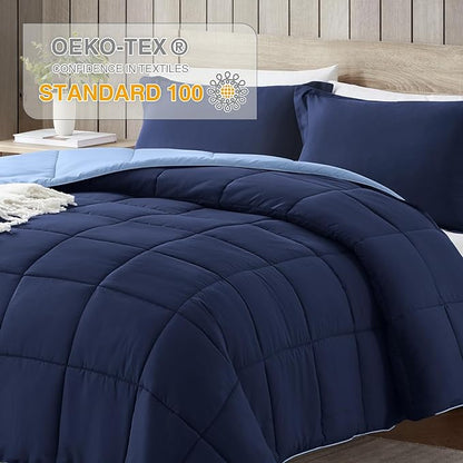 satisomnia Queen Comforter Set, Navy Blue Bedding Comforters Queen Size, 3 Pieces Down Alternative Bed Comforter Lightweight, Soft Quilted Bed Set Breathable, Reversible All Season Bedding Sets
