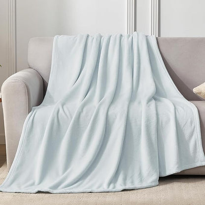 Hansleep Fleece Ice Blue Queen Blanket, Super Soft Flannel Fuzzy Plush Cozy Blanket for All Seasons, Ice Blue, Queen 90x90 Inches