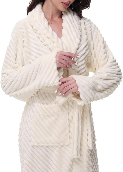 Yurhap Premium Robes for Women - Super Soft Cozy Fleece Womens Robe Plush Long Bathrobe