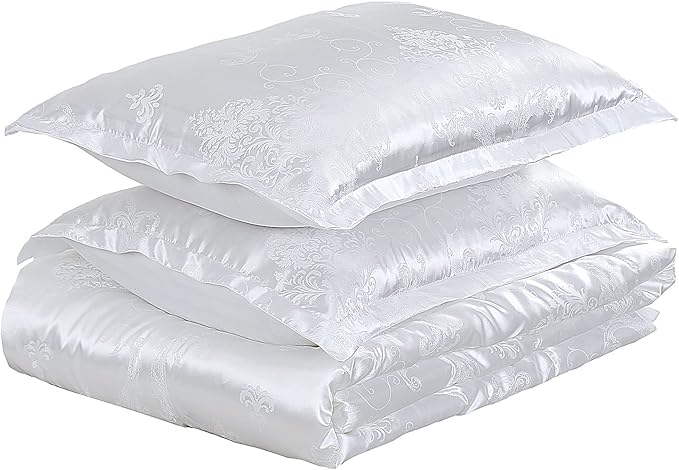 White Comforter, All Season Silk Twin Comforter, Classical Jacquard Lightweight Bedding Comforter Sets, 3 Pieces Ultra Soft Microfiber Quilt Matching 2 Pillow Shams, Twin/Twin XL