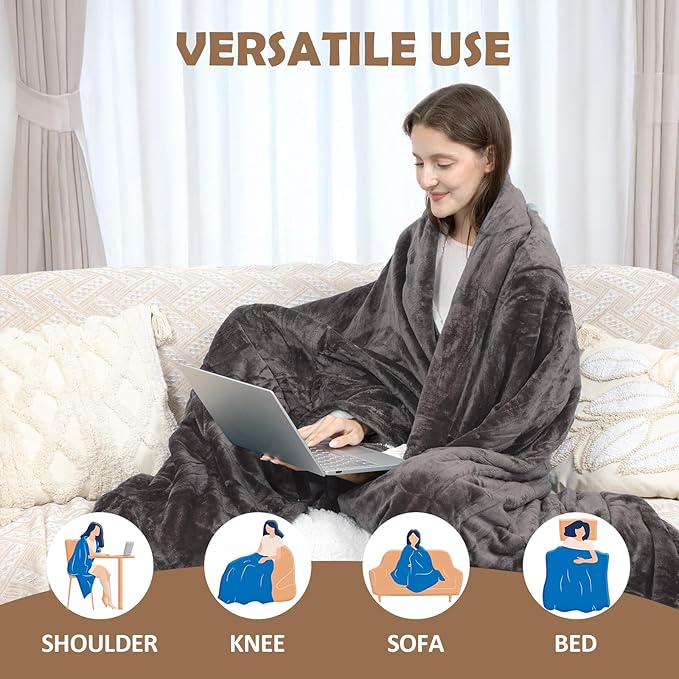 HOW'S MY HOUSE Heated Blanket 72" x 84", Electric Blanket Full Size with 10 Time Settings & 6 Heating Levels, Over-Heat Protection, Flannel Sherpa Super Cozy with ETL Certification, Gray