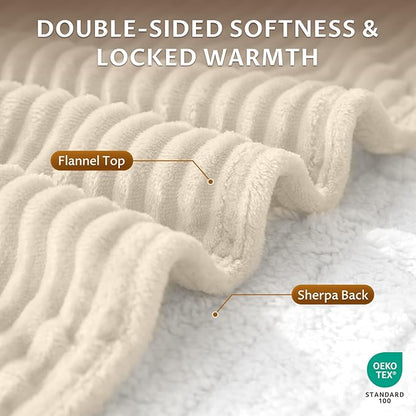 Reaks Electric Heated Blanket Twin, Silky Soft Flannel & Sherpa Twin Electric Blanket with 9 Heat Levels & 2-10 Hours Auto Off, Warm Gifts for Women Mom Grandma, ETL Certified (62x84 inches, Beige)