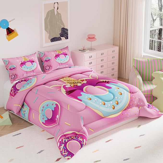 Unicorn Comforter Sets for Girls Kids Adults,Pink Colorful Background for Bedroom,Decorative 3 Piece Bedding Comforter Sets with 2 Pillow Shams, Twin Size