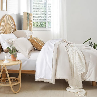 weigelia King Size Comforter Set 7 Pieces Beige Comforter Set Bed in a Bag Soft Microfiber King Bedding Set with Sheets, Pillow Shams and Pillowcases for All Season