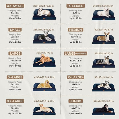 Large Dog Bed Orthopedic Washable | Beds Bolster Pet - XXL Large Big Dogs - Memory Foam - Couch Sofa - Waterproof with Removable Cover | Navy Blue Dog Bed