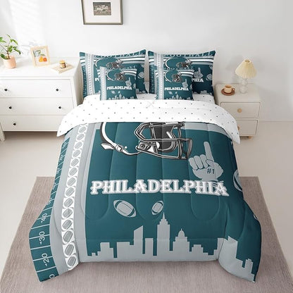 Feelyou Football 7 Pieces Comforter Sets Rugby Sports Bedding Set for Boys Kids Teen Twin Size Sports Theme Bed in a Bag with Comforter, Sheets, Pillowcases & Cushion Cover