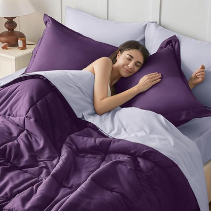 JOLLYVOGUE California King Comforter Set, Ultra-Soft Bed in a Bag Cal King Size 7 Pieces, Oeko-TEX Certified Bedding Set With Down Alternative Comforter, Sheets, Pillowcases & Shams, Purple & Lavender