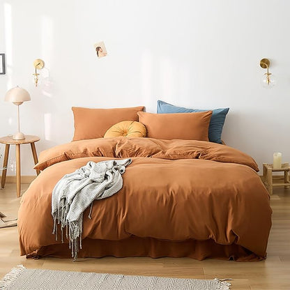 Cottonight Pumpkin Comforter Cal King Rust Burnt Orange Bedding Comforter California King Terracotta Caramel Solid Color Blanket Quilts Reddish Brown Plus Size Comforter Set for Women Men