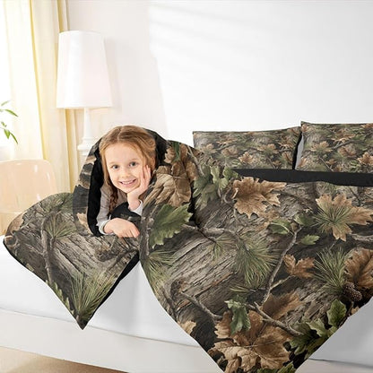 Erosebridal Camo Hunting Comforter Set King Size Rustic Camouflage Bedding Set for Adutls Men Women Woodland Cabin Tree Leaves Comforter Camping Farm House Quilt Bedroom Decor