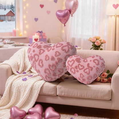 Lanpn Valentines Day Heart Pillows 2Pcs, Love Heart Shaped Pillow Plush Throw Pillow Decorative Cushion for Holiday Home Party Couch Bed Sofa Valentine's Day Decor (Light Pink,16.5x12in/14x10.5in)