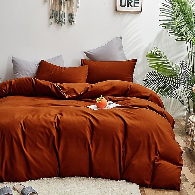 KAREVER Rust Comforter Sets Burnt Orange Bedding Set Cal King Reddish Caramel Color Terracotta Bed Set 3 Pieces Women Lightweight Solid Burnt Orange Color Blanket Rust Quilts Breathable Bed Comforter