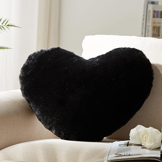 YRXRUS Heart Pillow, Black Heart Pillows, Love Pillow Gifts, 14X17 Inch Large Heart Shaped Pillows, Faux Rabbit Fur Coquette Room Decor Throw Pillows, Living, Bedroom, Indoor Outdoor