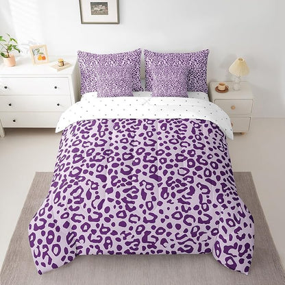 Feelyou Cute Leopard Bedding Set for All Season Cheetah 7 Pieces Comforter Sets Full Size Teens Room Decor Purple Animal Print Bed in a Bag with Comforter, Sheets, Pillowcases & Cushion Cover