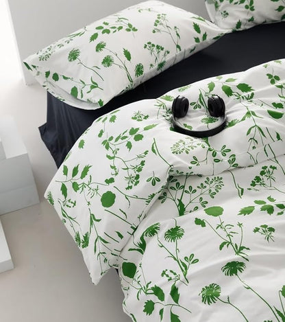 KAREVER Botanical Comforter Set King White and Sage Floral Plant Bedding Comforter Set Girls Blanket Rustic Leaf Blossom Women White Farmhouse Comforter King