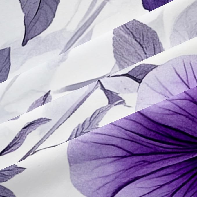 Nayoroom Purple Floral Comforter Set Full Size Lavender Blooming Flower Leaf Printed Spring Comforter 3 Pcs Soft Lightweight Cottagecore Bedding Set for All Seasons (1 Comforter, 2 Pillowcases)
