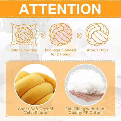 Namalu 2 Pcs Soft Knot Pillow Ball, Decorative Round Throw Knotted Pillows Cushion, Handmade Stuffed Ball Pillows for Winter Bedroom Sofa Couch Home Decor(7.87 Inches,Ginger Yellow)