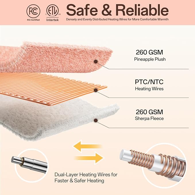 Heated Blanket Electric Blanket King Size, 90" x 100" Fast Heating Blanket with Dual Control 8 Heating Levels & 10 Hours Auto Off, Machine Washable, ETL & FCC Certification, Pink