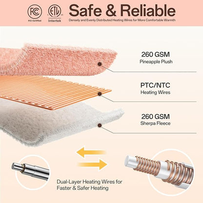 Heated Blanket Electric Blanket King Size, 90" x 100" Fast Heating Blanket with Dual Control 8 Heating Levels & 10 Hours Auto Off, Machine Washable, ETL & FCC Certification, Pink