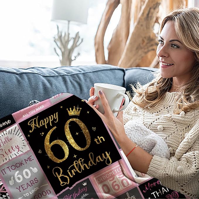 60 Birthday Gifts for Women, 60th Birthday Blanket with Gift Box for Women, Gifts for A 60th Birthday, Happy 60th Birthday Decorations Gift Ideas for Her, 60th Birthday Gifts Throw Blanket 60"x50"