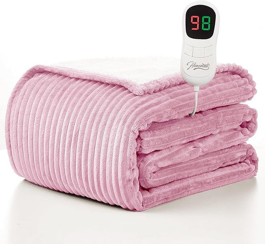 Homemate Electric Heated Blanket Full Size - 72"x84" Heating Blanket Full Size 1/2/4/6/8 Hours Auto-Off 10 Heat Level Over-Heat Protection Soft Flannel Sherpa ETL Certification