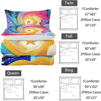 Watercolor Rainbow Pattern Comforter Modern Abstract Comforter Set,Rainbow Dreams Bedding Set Twin Size,Mordern Art Decor All Season Lightweight Soft Microfiber with 2 Pillow Shams