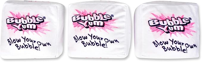 iscream Bubble Yum Package 17" x 6" Pillow Set with Three Bubblegum Pieces in Plush Wrappers
