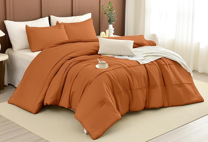 CozyTide Oversized King Comforter 128x120,Cotton Pumpkin Pleated Bedding Comforter Set,3Pcs Extra Large King Size Comforter Set Vintage Farmhouse Bedding Ultra Soft