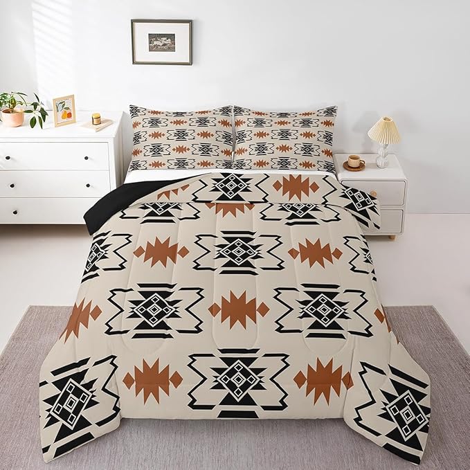 Erosebridal Western Comforter Set Toddler Boho Aztec Southwestern Bedding Sets Rustic Farmhouse Native Tribal Ethnic Quilt Set for Kids Boys Adult Men Vintage Geometric Duvet Country Room Decor