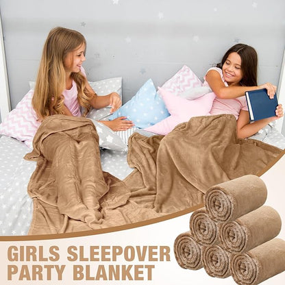 12 Pcs Fleece Blankets for Girls Sleepover Party Soft Fuzzy Throw Blanket 40 x 60 Inch Warm Flannel Blanket for Teenager Bed Travel SPA Movie Party(Light Camel)