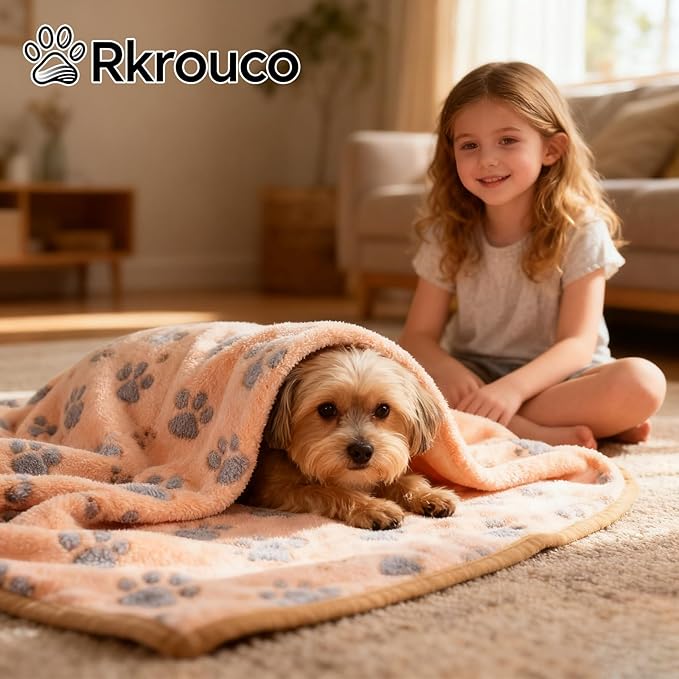 Three Piece Pet Blanket Set for Dogs Cats Soft Comfy Puppy and Kittens Bed Blanket Fluffy Fleece Pets Throw with Cute Patterns (Large 41x30 inch, Colored Paws)
